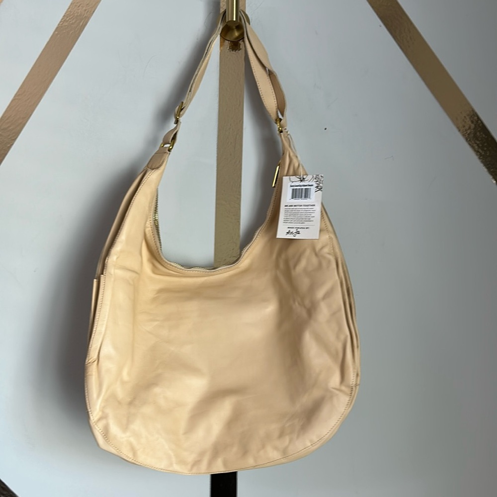 NEW Cream Slouchy Crescent Bag Leather